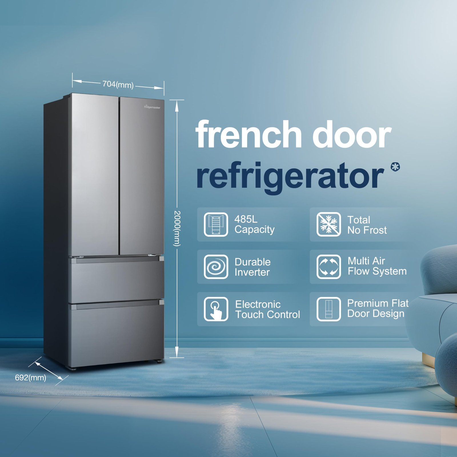 French door fridge freezer silver exterior